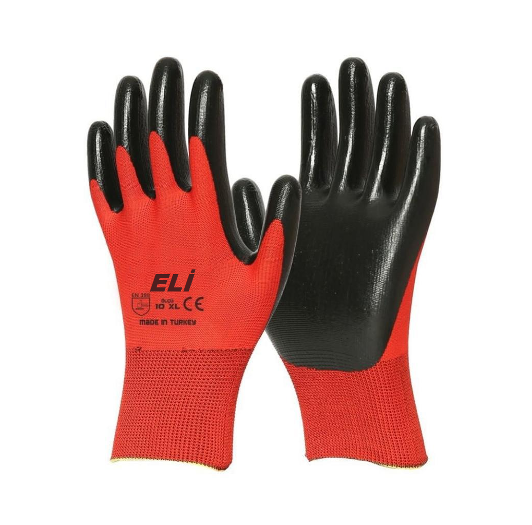 Eli - İşçi Eldiveni Kırmızı - Siyah