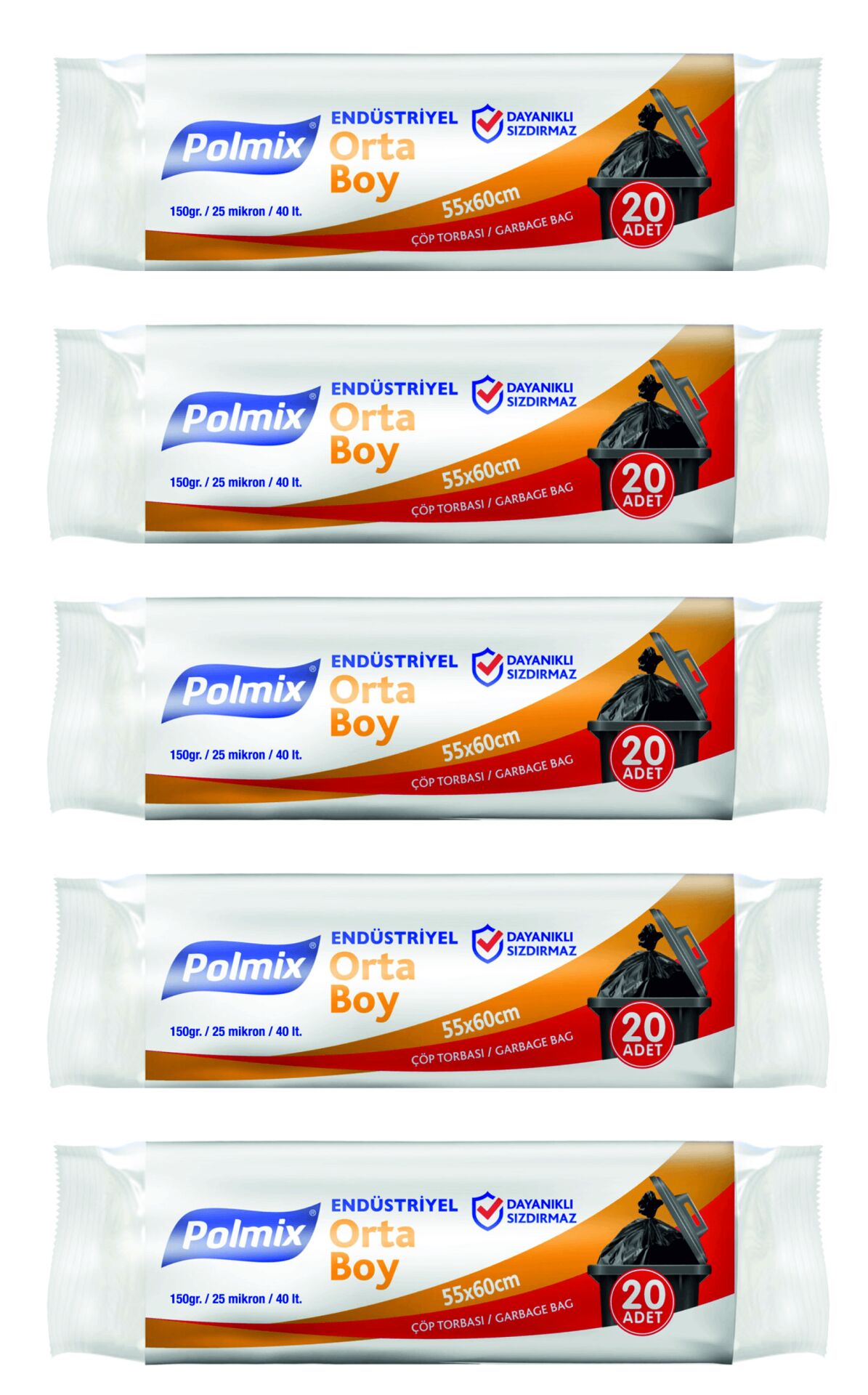 Polmix Çöp Poşeti Endüstriyel Siyah 55x60 160Gr. 5 Adet