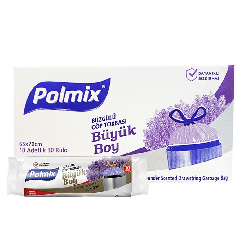 Polmix Büzgülü Lavanta Kokulu Çöp Poşeti Büyük Boy - 1 Koli - 30 Rulo