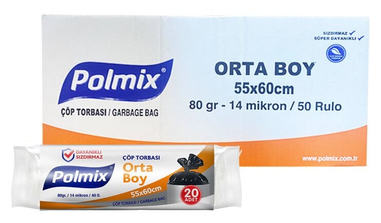 Polmix Çöp Poşeti Orta Boy 80gr. - 1 Koli - 50 Rulo