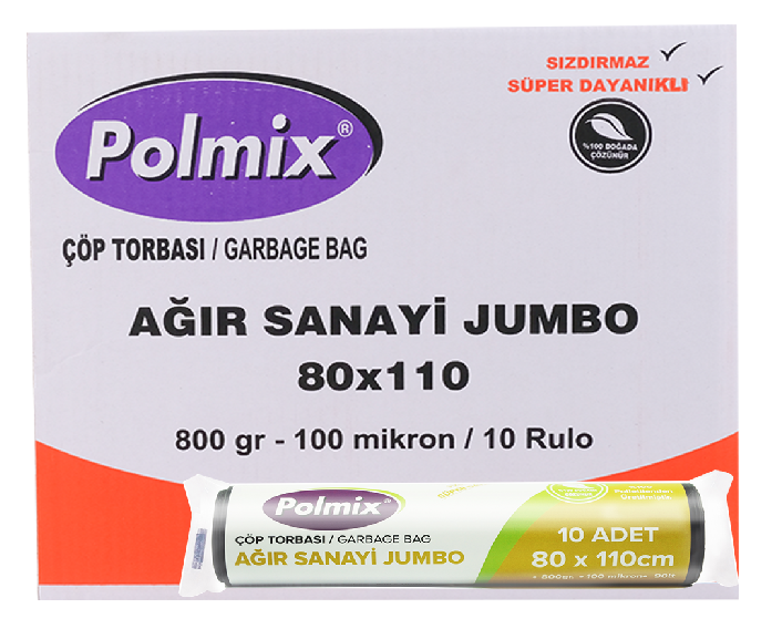 Polmix Çöp Poşeti Endüstriyel Siyah 80x110 800gr. - 1 Koli - 10 Rulo