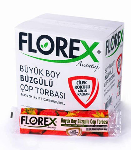 Florex - Büyük Boy Büzgülü Çilek Çöp Poşeti 65x70 1 Koli  25 Rulo