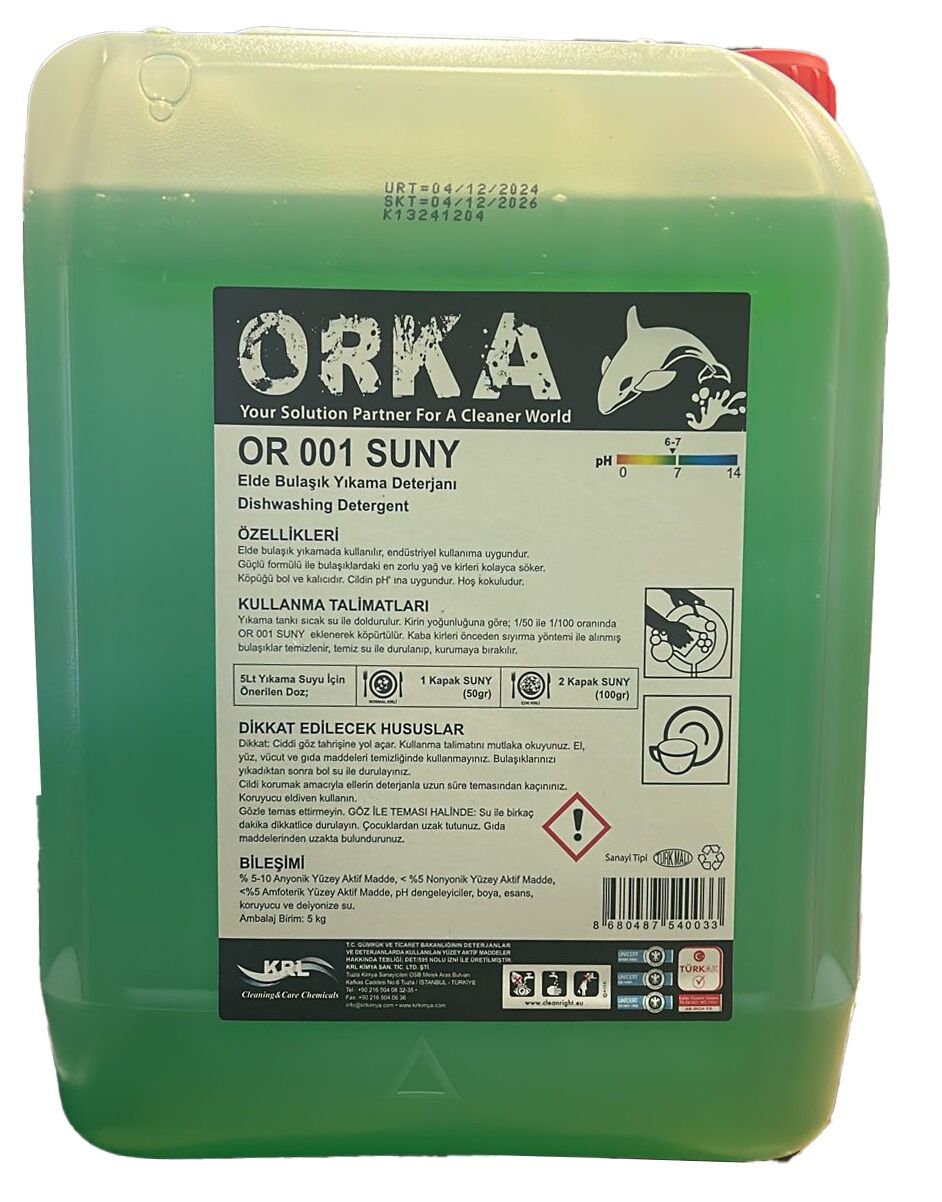 Orka - Sıvı Elde Yıkama Bulaşık Deterjanı 5Kg.