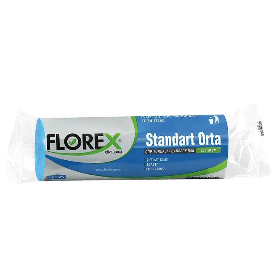 Florex - Çöp Poşeti Standart Orta Boy Mavi 55x60  5 Rulo
