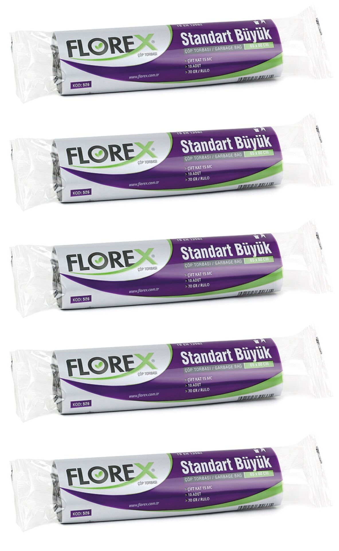 Florex - Çöp Poşeti Standart Büyük Mavi 65x80  5 Rulo