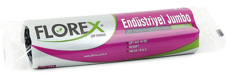 Florex - Endüstriyel Jumbo Boy Çöp Poşeti Siyah 80x110 400 gr. 5 Rulo
