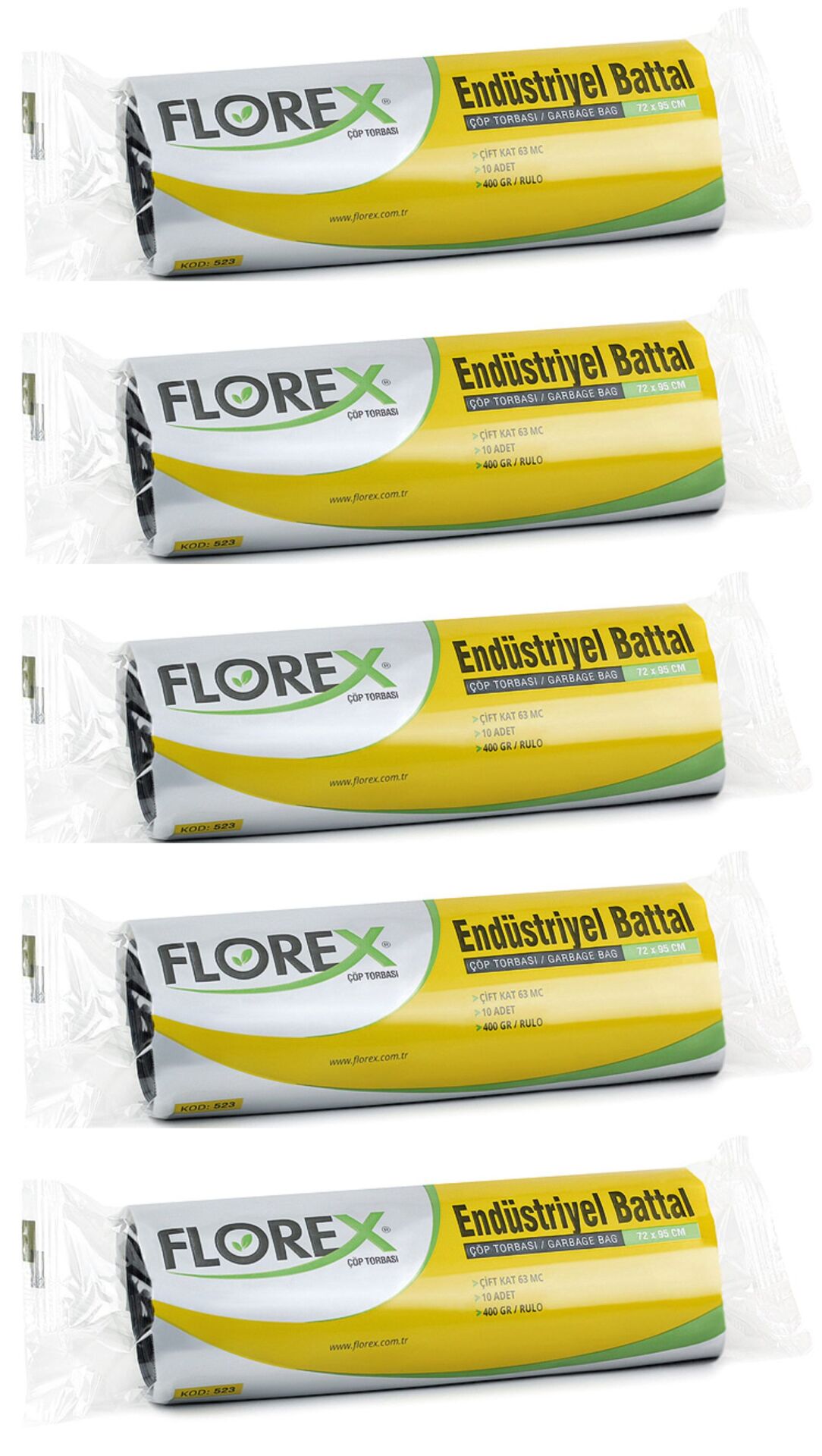 Florex - Endüstriyel Battal Boy Çöp Poşeti Siyah 72x95 5 Rulo