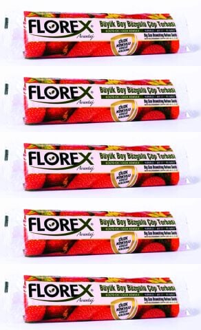 Florex - Büyük Boy Büzgülü Çöp Poşeti Çilek  65x70  5 Rulo