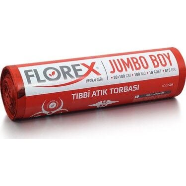Florex - Jumbo Boy Tıbbı Atık Çöp Poşeti Kırmızı  80x110 1 Rulo