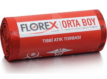 Florex - Tıbbı Atık Çöp Poşeti Kırmızı 55x60 Orta Boy  1 Rulo