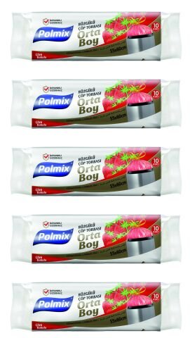 Polmix Büzgülü Çilek Kokulu Çöp Poşeti Orta Boy 5 Rulo