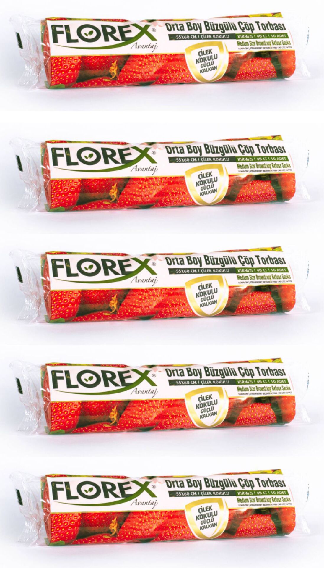 Florex - Orta Boy Büzgülü Çilek Çöp Poşeti 55x60 - 5 Rulo