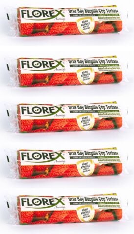 Florex - Orta Boy Büzgülü Çilek Çöp Poşeti 55x60 - 5 Rulo