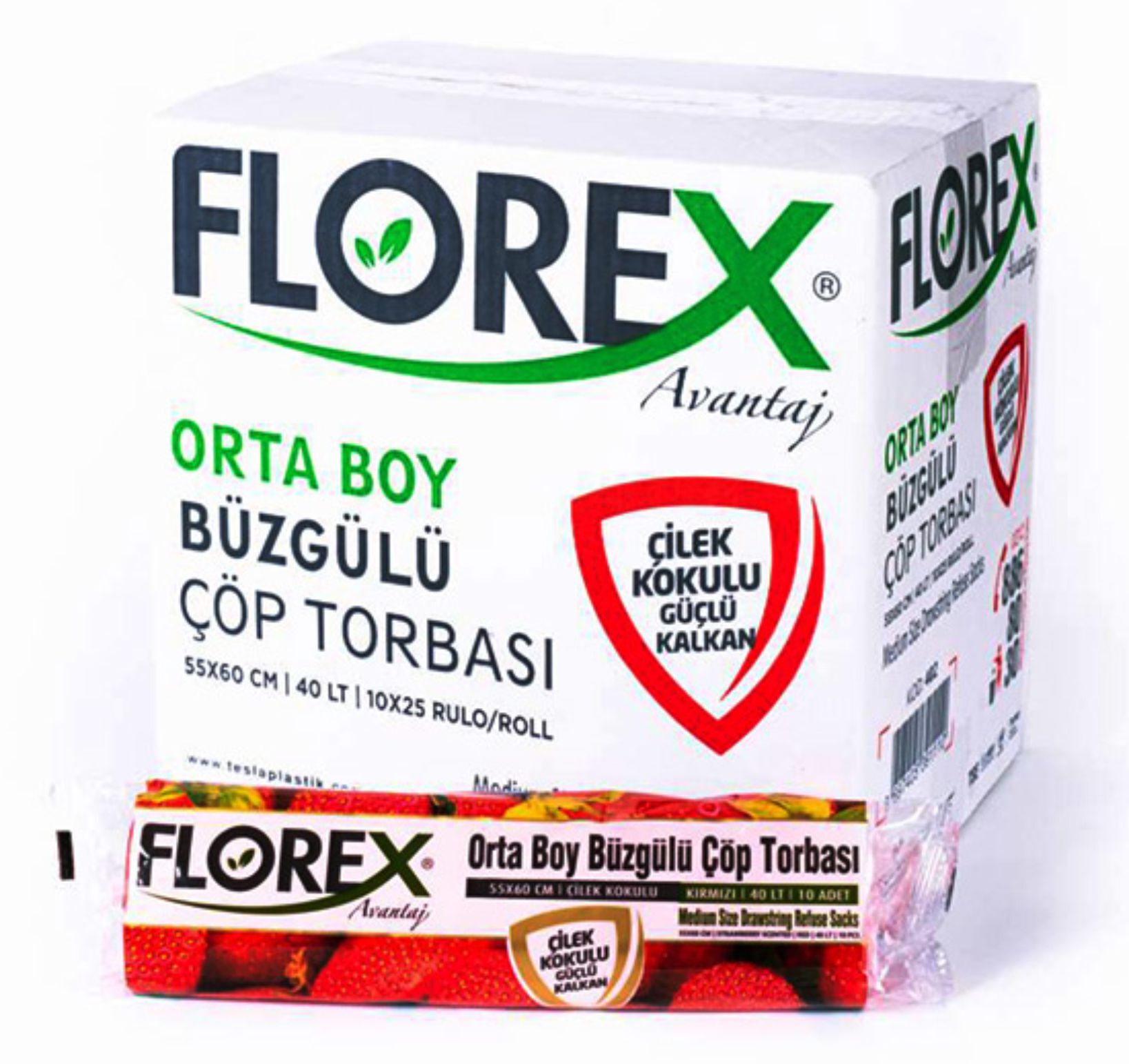 Florex - Orta Boy Büzgülü Çilek Çöp Poşeti 55x60 1 Koli 25 Rulo