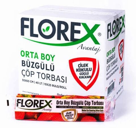 Florex - Orta Boy Büzgülü Çilek Çöp Poşeti 55x60 1 Koli 25 Rulo