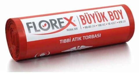 Florex - Tıbbı Atık Çöp Poşeti Kırmızı 60x85 Büyük Boy 10 Rulo