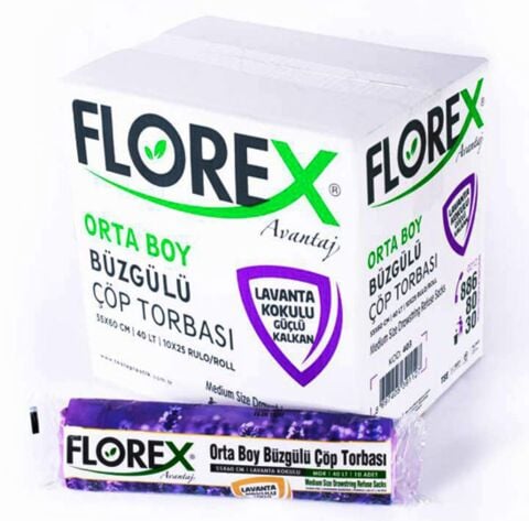 Florex - Orta Boy Büzgülü Lavanta Çöp Poşeti 55x60 1 Koli 25 Rulo