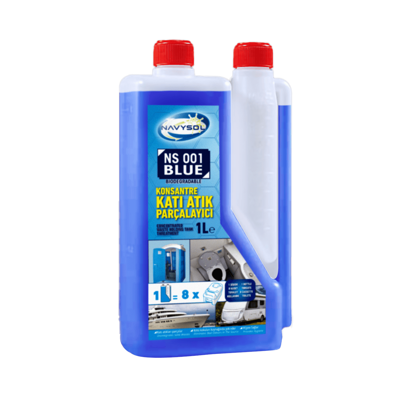 NAVYSOL - NS 001 Blue- Kaset Tuvalet Katı Atık Parçalayıcı - Koku Giderici - 1 L.